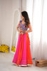 Vibrant Pink and Orange Multicolor Rayon Printed Indo Western Navratri Lehenga Choli for Women