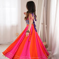 Vibrant Pink and Orange Multicolor Rayon Printed Indo Western Navratri Lehenga Choli for Women