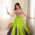 Elegant Lime Green and Purple Rayon Embroidered Indo Western Navratri Lehenga Choli for Women
