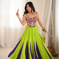 Elegant Lime Green and Purple Rayon Embroidered Indo Western Navratri Lehenga Choli for Women