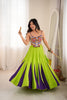 Elegant Lime Green and Purple Rayon Embroidered Indo Western Navratri Lehenga Choli for Women
