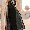 Elegant Black Georgette Heavy Resham Embroidery Work Saree for Women
