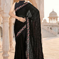 Elegant Black Georgette Heavy Resham Embroidery Work Saree for Women