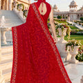 Stylish Red Georgette Heavy Resham Embroidery Work Saree for Women
