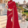 Stylish Red Georgette Heavy Resham Embroidery Work Saree for Women