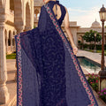 Royal Navy Blue Georgette Heavy Resham Embroidery Work Saree for Women