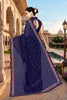 Royal Navy Blue Georgette Heavy Resham Embroidery Work Saree for Women