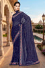 Royal Navy Blue Georgette Heavy Resham Embroidery Work Saree for Women