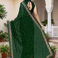 Graceful Dark Green Georgette Heavy Resham Embroidery Work Saree for Women