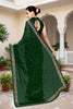 Graceful Dark Green Georgette Heavy Resham Embroidery Work Saree for Women