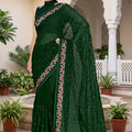 Graceful Dark Green Georgette Heavy Resham Embroidery Work Saree for Women