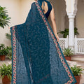 Royal Teal Blue Georgette Heavy Resham Embroidery Work Saree for Women