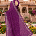 Stylish Purple Georgette Heavy Resham Embroidery Work Saree for Women