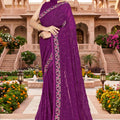 Stylish Purple Georgette Heavy Resham Embroidery Work Saree for Women