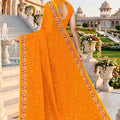 Premium Orange Georgette Heavy Resham Embroidery Work Saree for Women