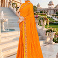 Premium Orange Georgette Heavy Resham Embroidery Work Saree for Women