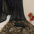 Stunning Black Georgette Sequin Work Saree Cutwork Lace for Women
