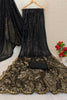 Stunning Black Georgette Sequin Work Saree Cutwork Lace for Women
