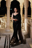Stunning Black Georgette Sequin Work Saree Cutwork Lace for Women