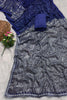 Premium Navy Blue Georgette Sequin Work Designer Saree for Women