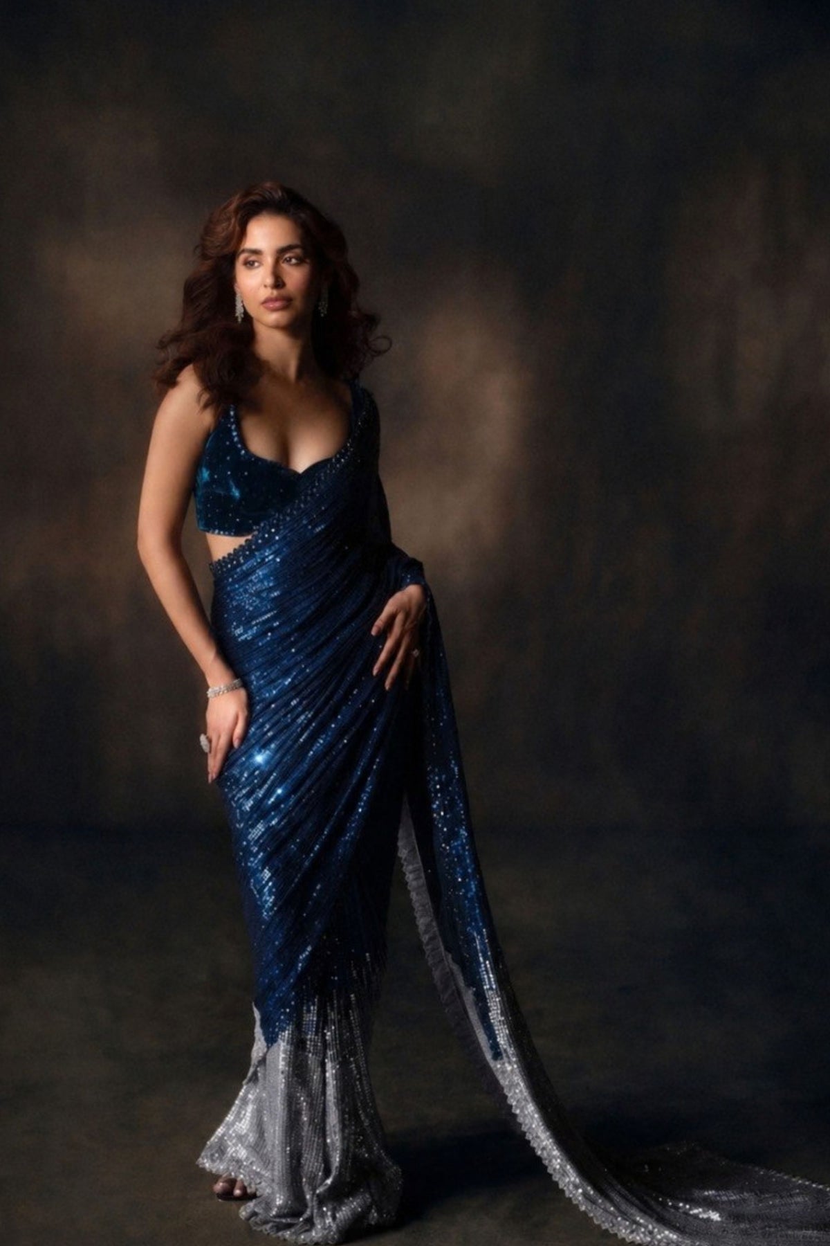 Premium Navy Blue Georgette Sequin Work Designer Saree for Women