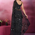 Stunning Black Georgette Sequin Work Designer Saree for Women