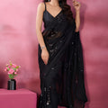 Stunning Black Georgette Sequin Work Designer Saree for Women