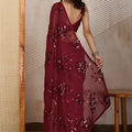 Stylish Wine Georgette Sequin Embroidery Designer Saree for Women