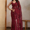 Stylish Wine Georgette Sequin Embroidery Designer Saree for Women
