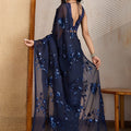 Adorable Navy Blue Georgette Sequin Embroidery Designer Saree for Women