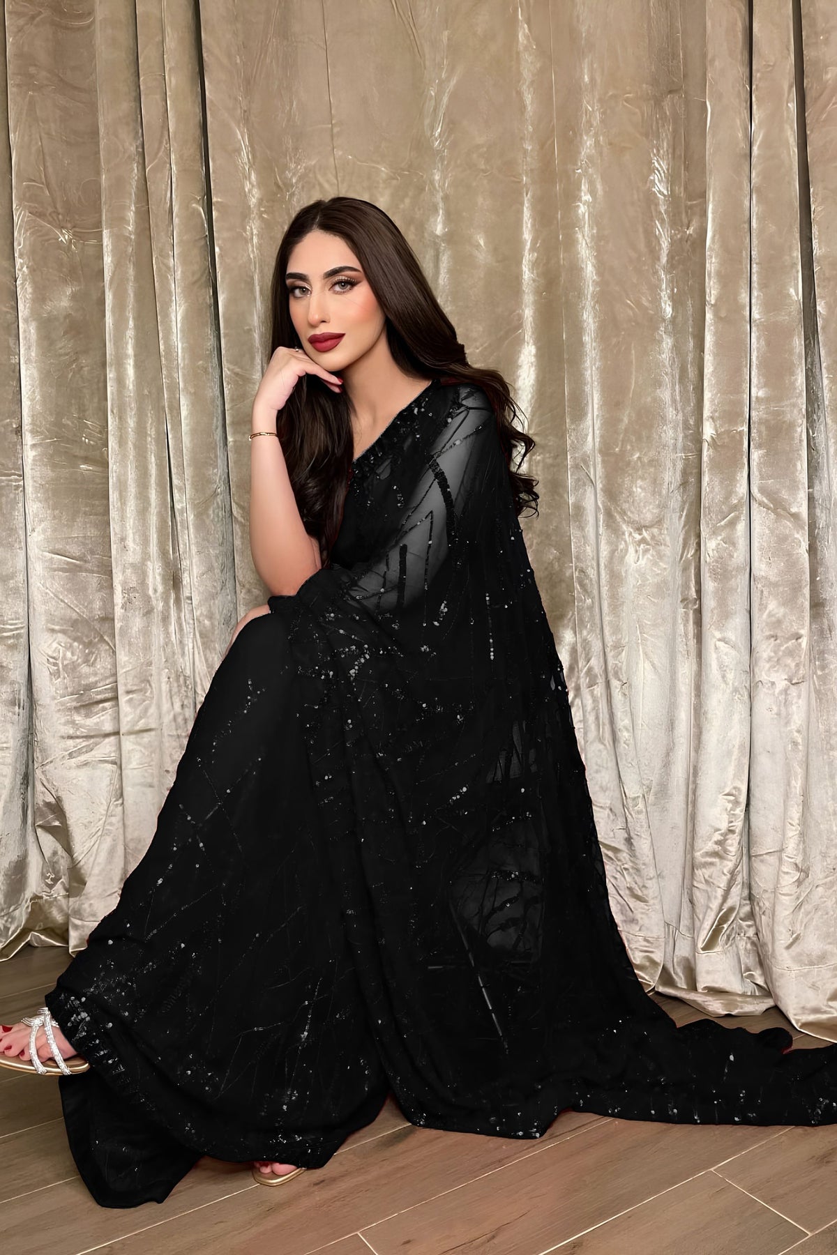 Stunning Black Georgette Sequin Embroidery Designer Saree for Women