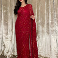 Vibrant Red Georgette Sequin Work Designer Saree for Women