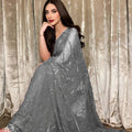Elegant Grey Georgette Sequin Work Designer Saree for Women