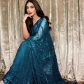 Royal Teal Blue Georgette Sequin Work Designer Saree for Women