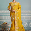 Elegant Mustard Yellow Georgette Embroidered Designer Saree for Women