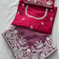 Lovely Mauve Pure Tissue Silk Embroidered Designer Saree for Women