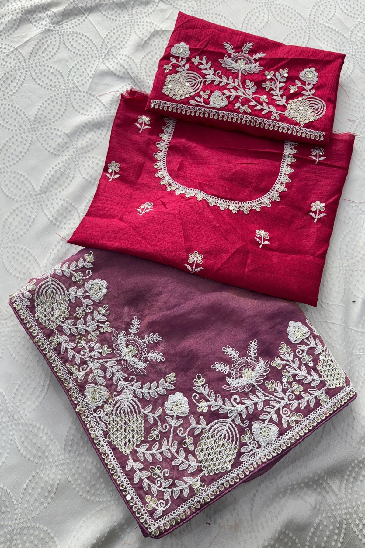 Lovely Mauve Pure Tissue Silk Embroidered Designer Saree for Women