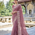 Lovely Mauve Pure Tissue Silk Embroidered Designer Saree for Women
