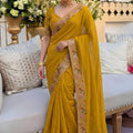 Stylish Mustard Yellow Georgette Embroidery Work Saree for Women