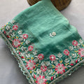 Elegant Aqua Blue Soft Chiffon Embroidery Saree with Floral Border for Women