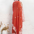 Stylish Red Soft Chiffon Embroidery Saree with Floral Border for Women