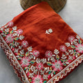 Stylish Red Soft Chiffon Embroidery Saree with Floral Border for Women