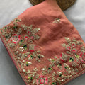 Beautiful Pink Soft Chiffon Embroidery Saree with Floral Border for Women