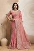 Beautiful Pink Soft Chiffon Embroidery Saree with Floral Border for Women