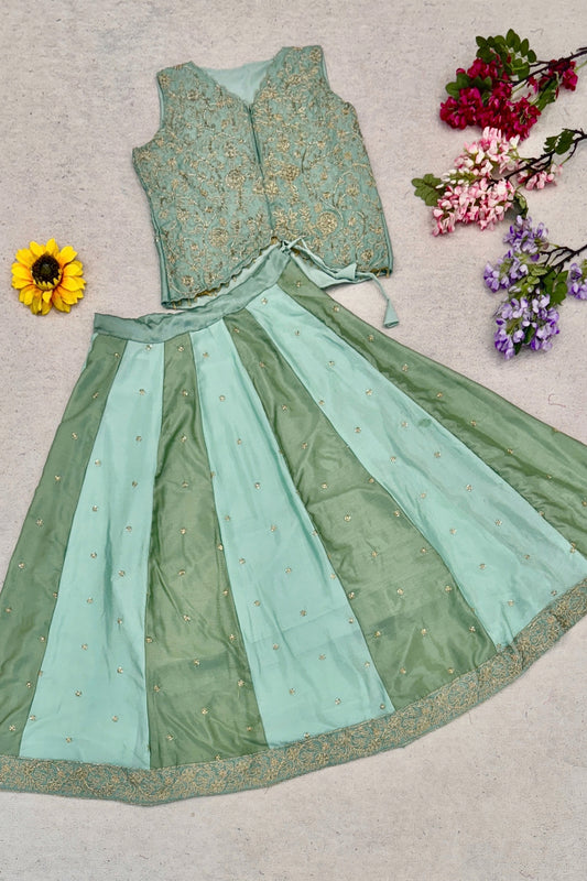 Elegant Olive Green and Mint Green Chinon Silk Embroidered Designer Lehenga Choli for Women