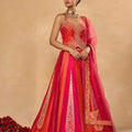 Stylish Red and Rani Pink Chinon Silk Embroidered Designer Lehenga Choli with Dupatta for Women
