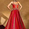 Stylish Red and Rani Pink Chinon Silk Embroidered Designer Lehenga Choli with Dupatta for Women