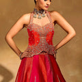 Stylish Red and Rani Pink Chinon Silk Embroidered Designer Lehenga Choli with Dupatta for Women