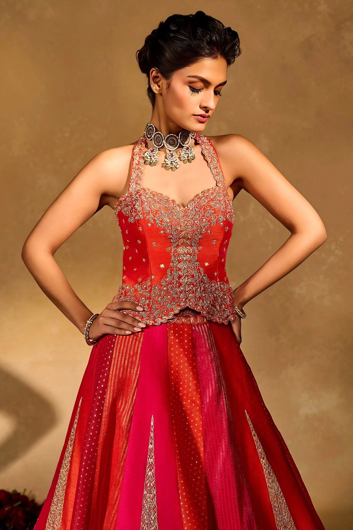 Stylish Red and Rani Pink Chinon Silk Embroidered Designer Lehenga Choli with Dupatta for Women