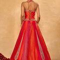 Stylish Red and Rani Pink Chinon Silk Embroidered Designer Lehenga Choli with Dupatta for Women